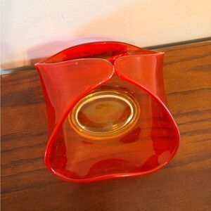 VTG Viking Art Glass Epic Persimmon Bowl MCM Red Amberina UV GLOW Cadmium